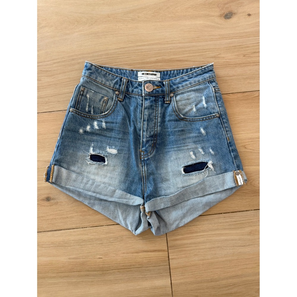 One Teaspoon High Waist Bandits Distressed Denim Shorts Light Wash Size 26